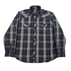 Dickies Shirt Men's XL Black/Gray Short Sleeve Pearl Snap Plaid Outdoor Workwear